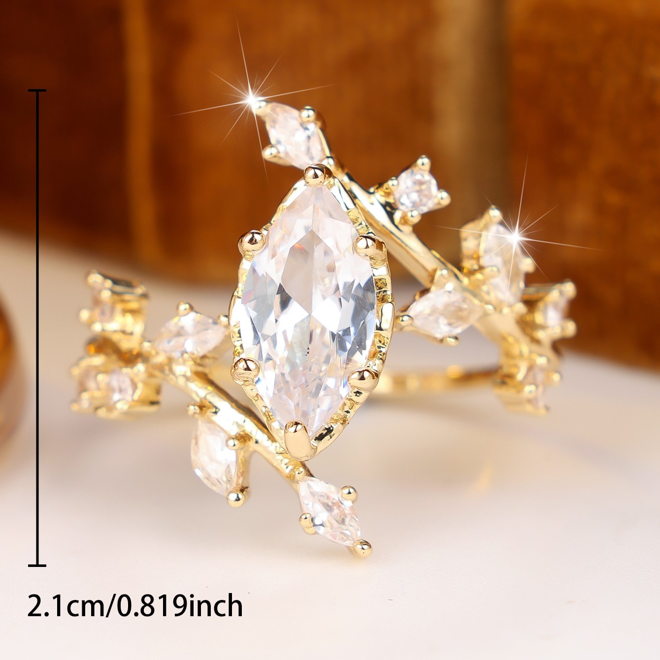 Unisex Flower Leaf Shape Inlaid Cubic Zirconia Ring